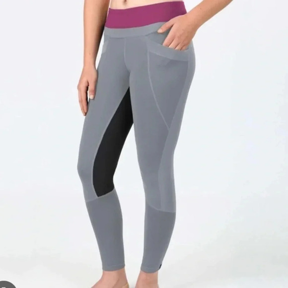 New Irideon Kids Synergy Riding Tight Breeches Dove Grey Raspberry - Picture 1 of 6